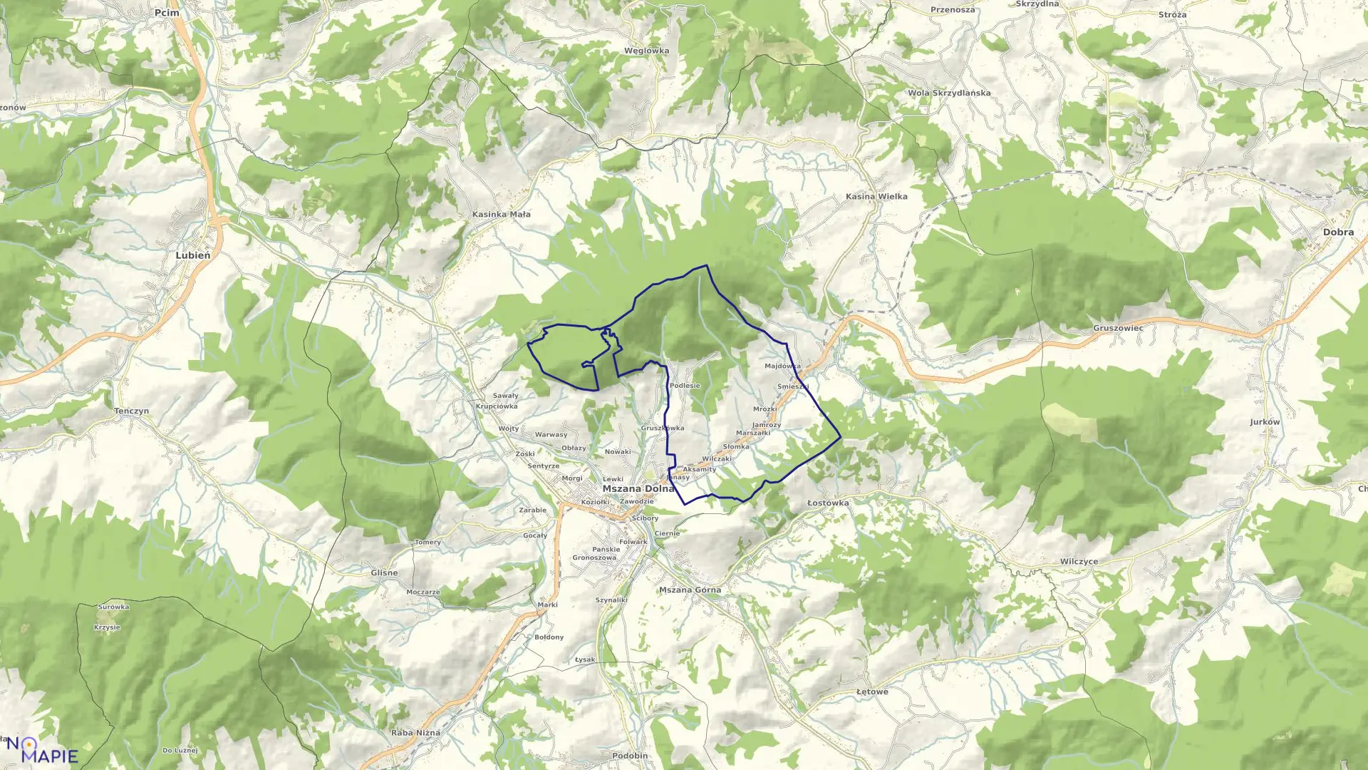 Mapa obrębu Słomka w mieście Mszana Dolna